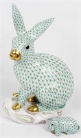 HEREND LARGE & SMALL GREEN FISHNET RABBIT BUNNY