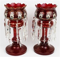 PAIR OF TALL RUBY LUSTERS