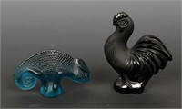 LALIQUE CHAMELION AND ROOSTER FIGURINES