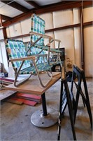 3 Beach Chairs, 2 Sawhorses, and Table, Ab Doer
