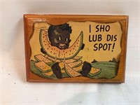 WOODEN WATERMELON EATING PLAQUE 6-1/2"X4-1/4"