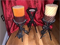 METAL LODGE CANDLE HOLDERS AND CANDLES