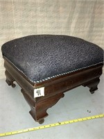 Walnut wood Empire Footstool w Casters