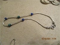 925 Silver Bracelet w/Lapis Stone Beads-1.8 g