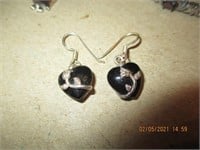 925 & Onyx Heart Earrings