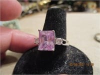 925 Ring w/Pink & Clear Stones-3.8 g