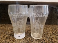 (2) Vintage Pizza Inn Coca-Cola Christmas Glasses