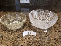 Two Cut & Etched Glass Candy Bowls