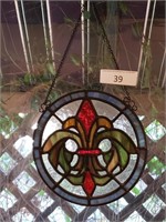 8" Hanging Fleur De Lis Stained Glass Decoration