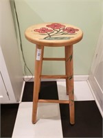 29" Hand Painted Wood Stool