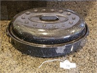 Small 13" Black Granite Ware Oval Roaster