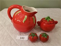Pantry Parade Tomato Pitcher Suger Salt & Pepper