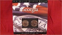 2 US Minted Georgia Quarters in Display Folder