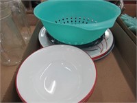 assorted kitchen items- plates and bowls