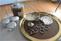 Ice Bucket, Vintage Condiment Set, Silver Plate