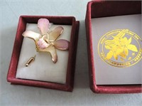 Beautiful Enameled Orchid Brooch