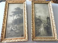 Pair Antique Prints 9"x17