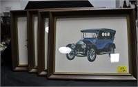 4 FRAMED ANTIQUE AUTO PRINTS - EACH ONE IS 13