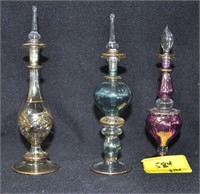 BRONZE, BLUE AND PINK PERFUME BOTTLES