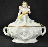6 INCH PORCELAIN CUPID TOPPED PIN DISH - LITTLE CH