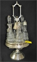 6 BOTTLE SILVER PLATE CRUET TABLE SET WITH BELL