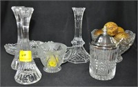 GROUPING : OF CRYSTAL BOWLS, CANDLE STICKS, ETC.