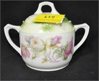 6 INCH PAINTED PORCELAIN SUGAR BOWL MARKED GERMANY