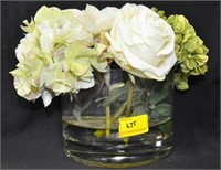 7 INCH CRYSTAL VASE WITH ARTIFICIAL FLOWERS