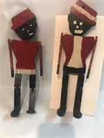X'S 2 WOODEN, JOINTED FOLK ART TOYS 14"