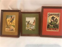 LOT OF 3 FRAMED PAPER ADVERTISEMENTS UP TO 7"X8-1/