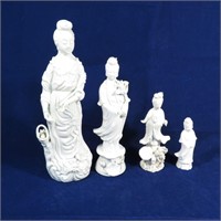 4 White Ceramic Chinese Maiden Statuettes