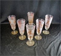 (6) RETRO GLASSWARE Gold Branches Frosted Tall