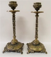 Pr. Late 19th C. Bronze Art Nouveau Candlesticks
