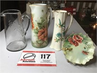 Floral Pitchers, Glass Pitcher (chip) Matching