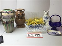 Nipon Vase 12.5", Owl Cookie Jar, Cat Piece, Rnd