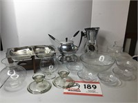 Fondue Pot, Serv Dish, Glassware as Displayed