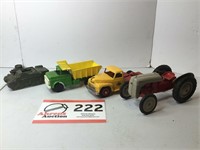 Plastic Toy Tank & 3 Trucks