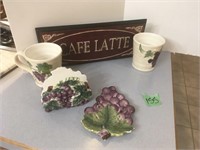 grape pattern dishes, cafe latte wood sign