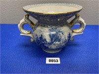 Blue, White, & Gold Porcelain Spitoon 8"x9"