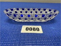 Cobalt Blue Cut Glass Oblong Dish