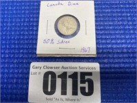 1967 50% Silver Canadian Dime