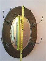 Oak oval mirrored hat rack