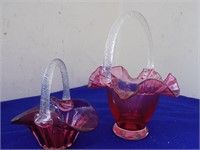 2 Cranberry Glass Basket