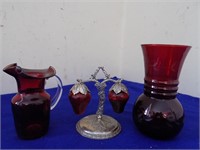Ruby Glass SP + Creamer + Vase