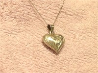 Sterling Silver Etched Puffed Heart Necklace