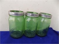 3 Green Glass Bernardin Jars No Lids