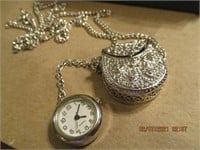 Pocket Purse Pendant Necklace w/Watch