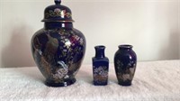 Vintage Oriental Trading Urn and Pair of Mini