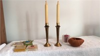 Brass Candlesticks and other Assorted Candles