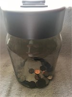Coin Counting Bank w/ 3 Wheat Pennies and Assorted